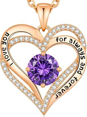 18K Rose Gold Heart Pendant Necklace, Birthstone Jewelry Gift for Her